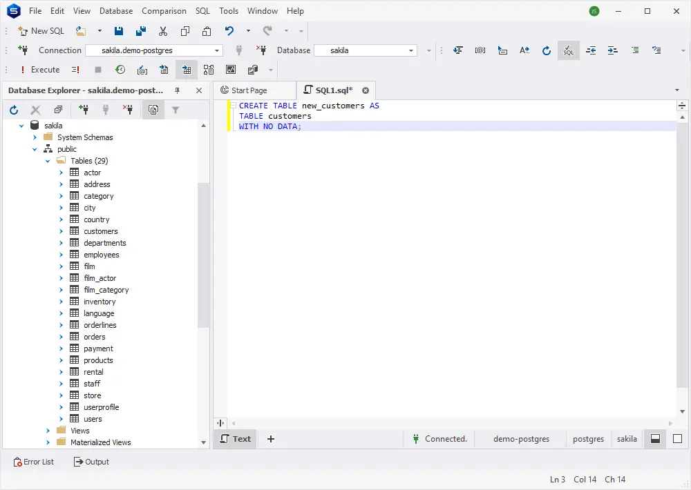 How to copy PostgreSQL table structure only