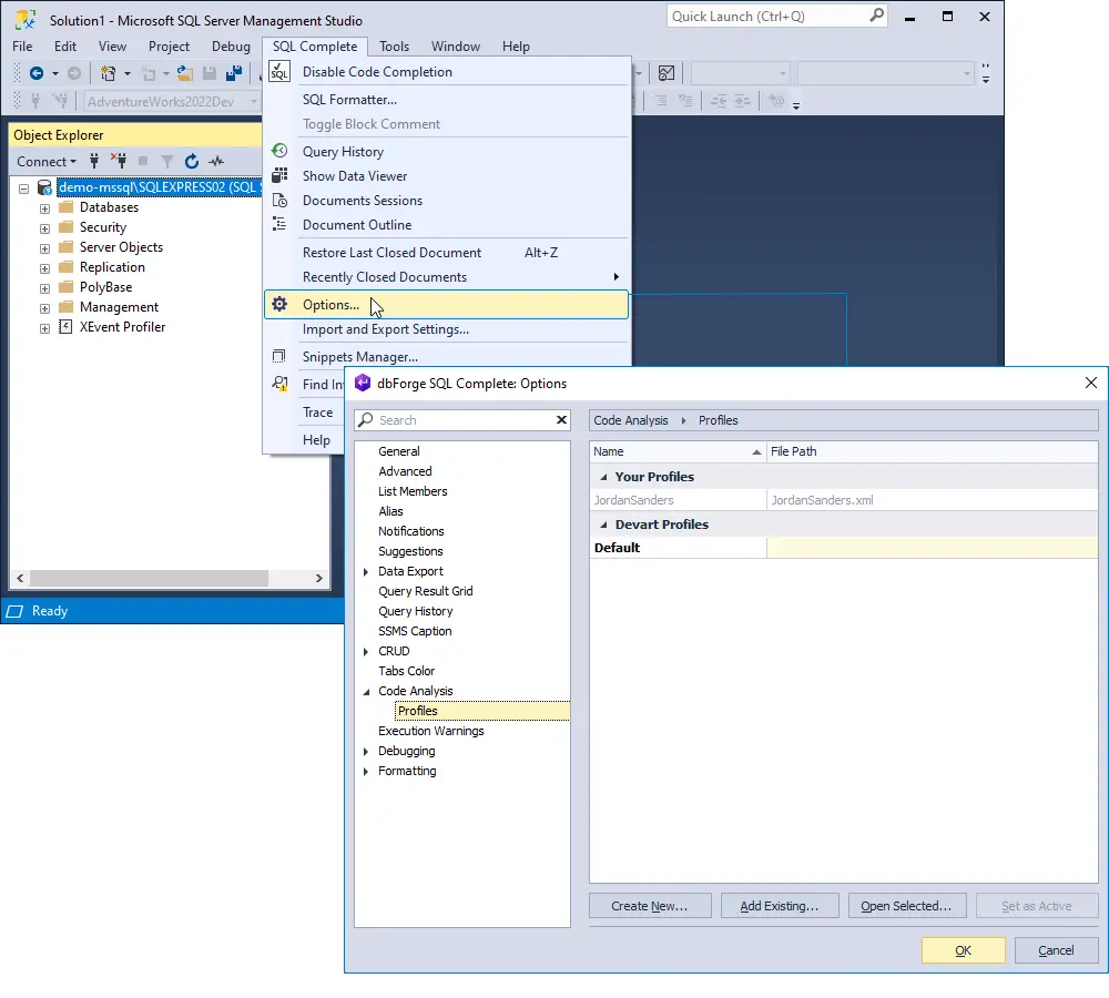 Code analysis profiles