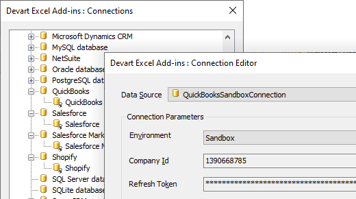 Manage QuickBooks Online Connections in Excel
